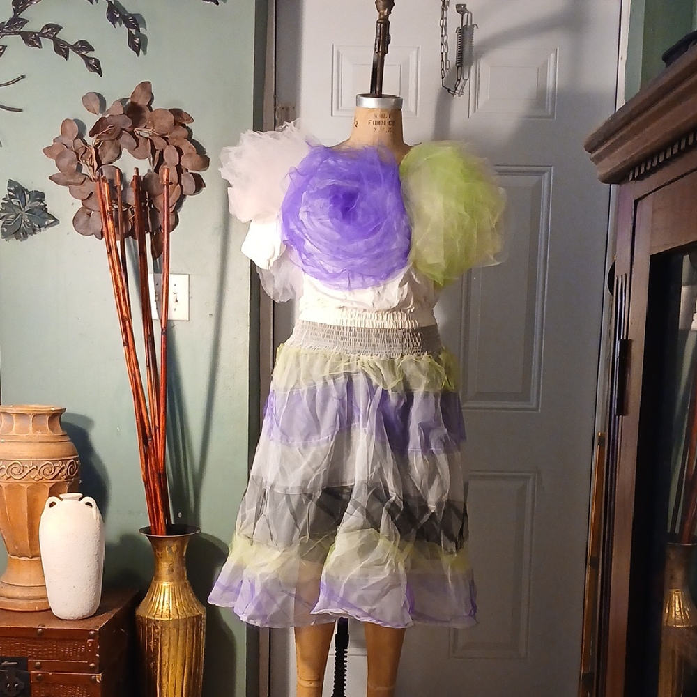 Handcrafted Colorful Custom. Skirt set. with Floral Accents